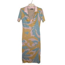 Zara Abstract Floral Pattern Bodycon Dress Short Sleeve Collared Neckline