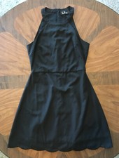 Lulus Black Fit & Flare Dress Sleeveless Halter Scalloped Hem Short Lined Zip S