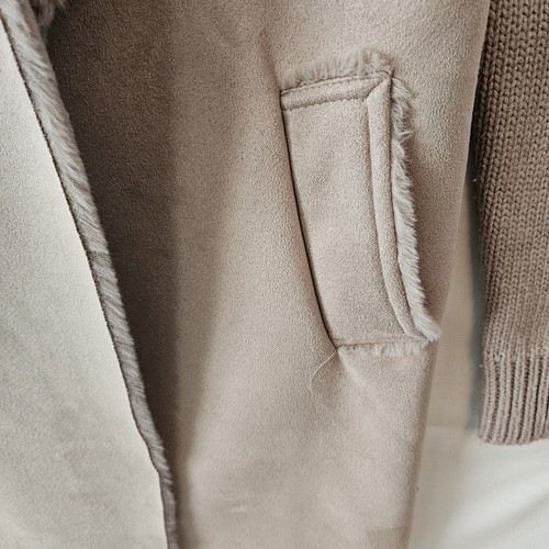 Cappotto maglione lungo donna TWELFTH LOVE maglia rosa polvere finta pelle scamosciata peluche lavabile - Foto 9 di 20