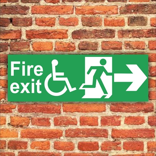 DISABLED FIRE EXIT SIGN LEFT DOWN ARROW Plastic Boards or Stickers All Sizes - Picture 4 of 22