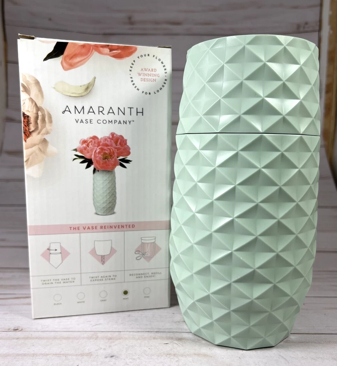 Amaranth Vase MINT GREEN 7.5" Smarter Vase for Easy Stem Floral Care NEW