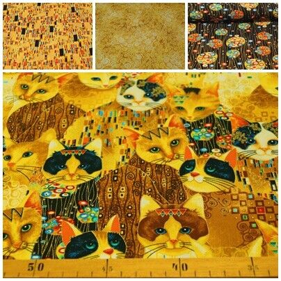 Patchwork Fabric Cotton 50x110 Cleo Timeless Treasures Cats Gloss Look - Picture 1 of 5