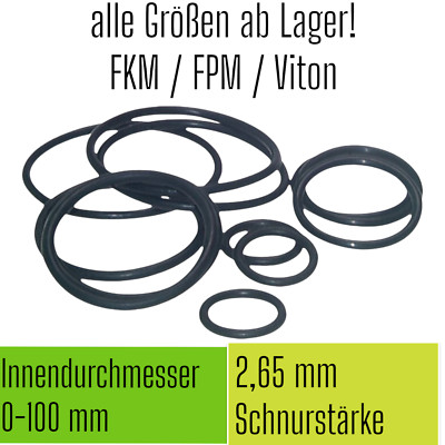 O-Ring Viton VI FKM FPM ID Ø 0-100 x Schnurstärke 2,65 mm Rundring O Ring OR  