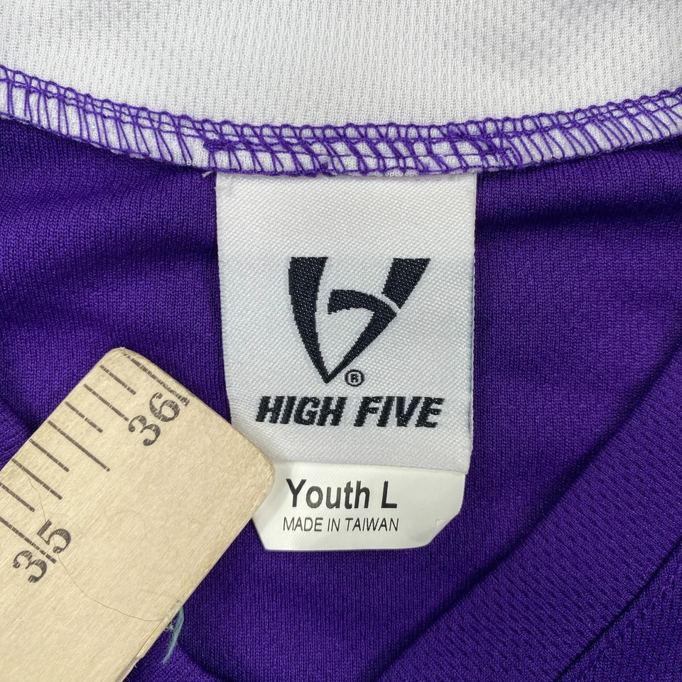Camiseta de fútbol High Five Sportswear con cuello en V juvenil talla L púrpura blanca Foto 3 de 4
