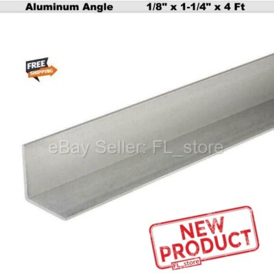 Aluminum Angle 1/8'' x 1-1/4'' x 4 Feet Length Unpolished Alloy 6061 90° Stock NEW