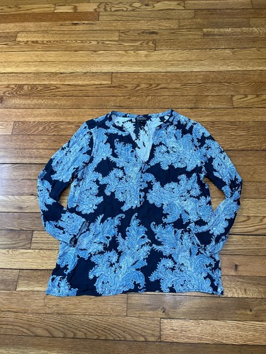 Lucky Brand Women's Blue Floral Long Sleeve V Neck Blouse Size Small Shirt