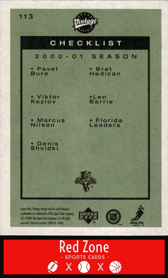 2001-02 Upper Deck Vintage - #113 Panthers Team CL NM Set Break. - Image 2 of 2