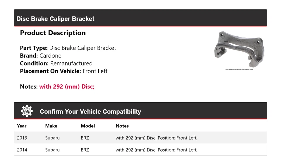 For 2013-2014 Subaru BRZ Disc Brake Caliper Bracket Front Left Cardone - Image 2 of 4