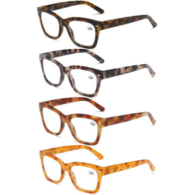 4 Pack Thick Reading Glasses Blue Light Blocking Tortoise Spring Hinge Readers