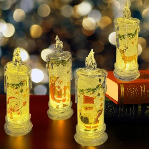 SupBri Christmas Flameless White Candles with Santa Claus, Snowman,Decals Set... - product listing photo