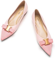 C.Paravano Women Leather Pointed Toe Ballet Slip on Flats,Pink,11.5,220-3/A2