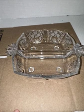 Fostoria Meadow Rose Clear Etched #328 Baroque 2 Part Relish Dish W/Handles
