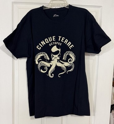 Cinque Terre Mens s XL Black Short Sleeve T-Shirt Tee  Octopus