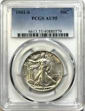 Mezzo dollaro 1941-S Walking Liberty - PCGS AU55 - cursore quasi nuovo bella lucentezza!