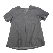 FIGS Technical Collection Catarina Scrub Top Gray V Neck Short Sleeve Size L