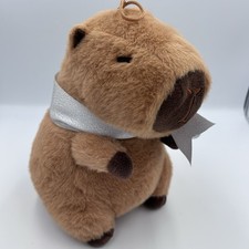 Capybara Plush Stuffed Animal 10  Brown w/ Silver Bow Cute Gift Toy
