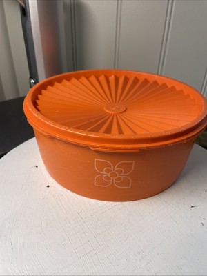Vintage Retro Tupperware Orange Harvest Sunburst Behälter - rund - luftdicht