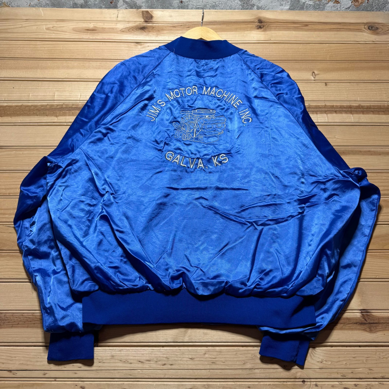 Vintage 90s Jim's Motor Machine Inc Galva Kansas Satin Bomber Jacket USA - XXL