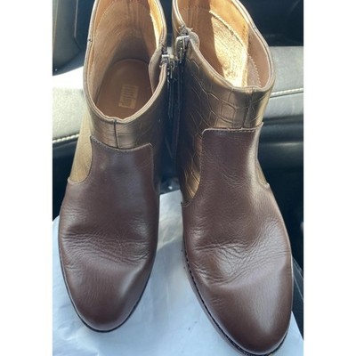 FitFlop Womens Brown Leather Metallic Bronze Croc Embossed Ankle Boots Size 8.5