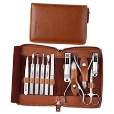  Manicure Set, Professional Manicure Kit Nail Clippers Set 11 in 1 Brown