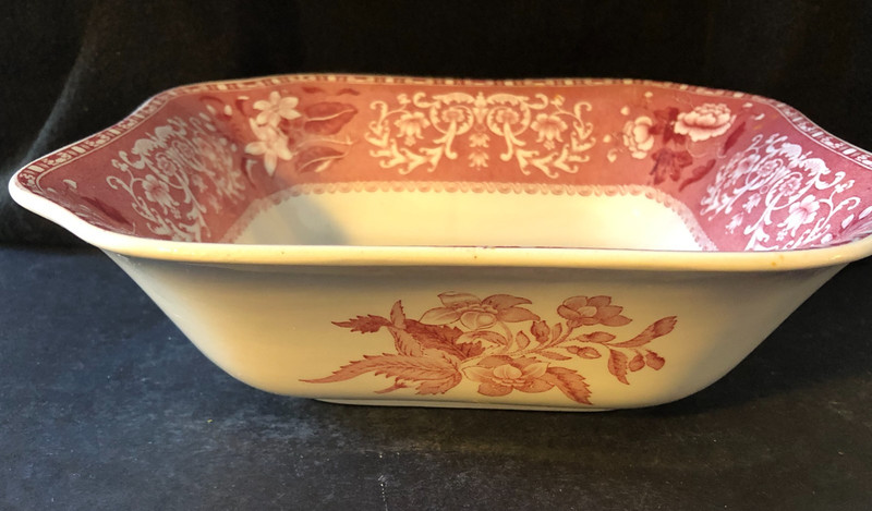 Spode Copeland Camilla Red 9 1/4" Square Serving Bowl - Older Mark