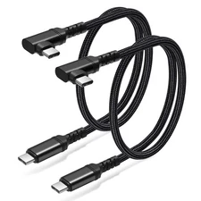Short USB C to C Cable 1.5ft, Right Angle 20Gbps Data Black 