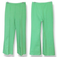 Vintage 70s Slacks Women Wide Leg Pants Plaid Green White Retro Pykettes Mod