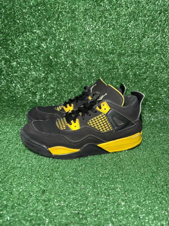 Air Jordan 4 Retro (PS) Shoes Little Kid’s 3Y Thunder Black Yellow BQ7669-017 - Image 4 of 4