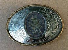 Nickle Silver Oval Gem Stone Holder Belt Buckle vintage cabochon