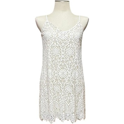 Socialite Lined Lace Mini Dress White Beige Medium