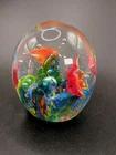 VINTAGE ART GLASS Murano Aquarium Ocean Reef Red Fish Paperweight w/Bubbles