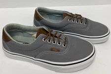 VANS W8/M6.5 ERA Women’s Gray  White Brown Leather Accents  Shoes EXCELLENT!!!!!