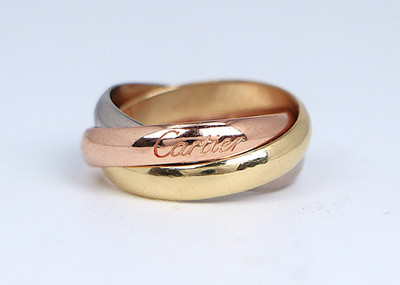 $2,650 Cartier 18k Yellow Rose White Gold 3.5mm Trinity Rolling Ring #50 Sz 5.25