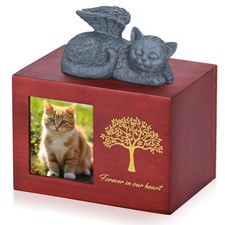 Pet Urn for Cat Ashes, Tree Pattern Wooden Keepsake with Photo Frame, Memory ...