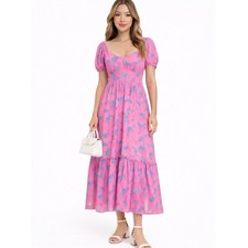 LOVESHACKFANCY Angie Midi Dress Women’s 4 Empire Waist Floral Cottagecore Pink