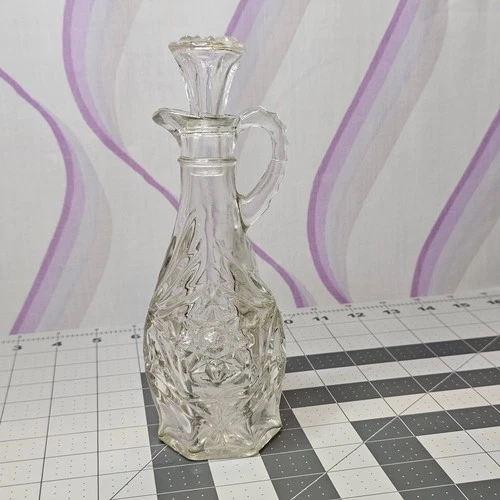 Vintage Anchor Hocking Prescut Star of David Clear Cruet Appx 7.5"T 2.5"W