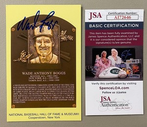 Wade Boggs Autographed Gold HOF Plaque Postcard...JSA Authenticated!!