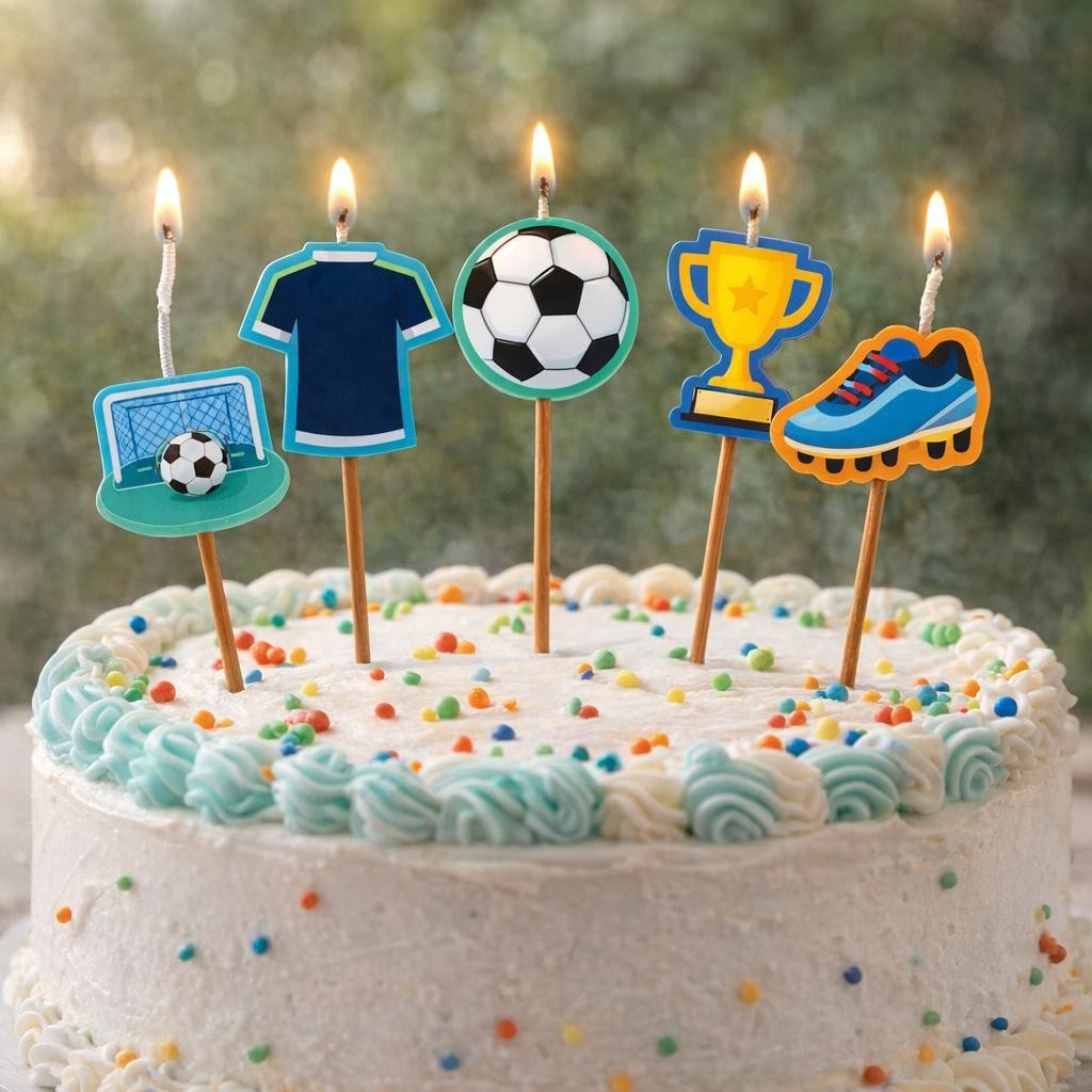 Football Birthday Candles Cake Topper Set Boys Party Decor Sports Blue Shirt