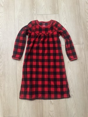 Carters Girls Size 6 Nightgown Fleece Warm Cozy Red Black Buffalo Check Ruffle