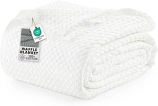 100 Cotton Waffle Weave Blanket Queen Size White 90x90 Inch Soft Bedding Cover