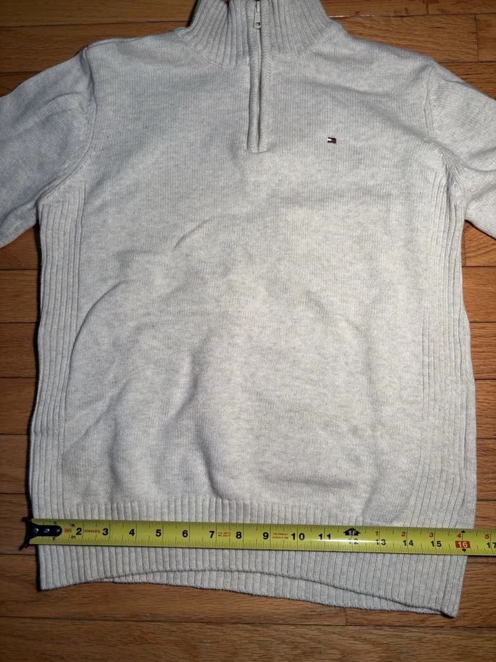 Suéter Tommy Hilfigure Juvenil Grande 16-18 Cuarto Cremallera Marfil Vintage 100% Algodón Foto 4 de 4