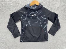 Nike Hoodie Youth Small Black Dri-Fit Pullover Swoosh Athletic Sweatshirt Boys