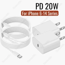 20W Fast Charger USB-C Block For i Phone 14 13 12 11 Pro XS XR X 8 Type C Cable