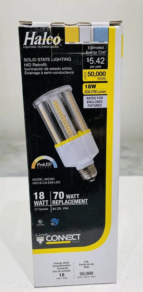 HALCO ProLED 82362 HID18-CS-E26-LED 18 vatios LED mazorca de maíz sintonizable blanco E26 NUEVO Foto 3 de 4