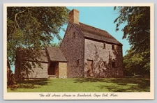 Vtg Postcard Old Hoxie House, Sandwich Cape Cod MA, Oldest Saltbox Home c.1675