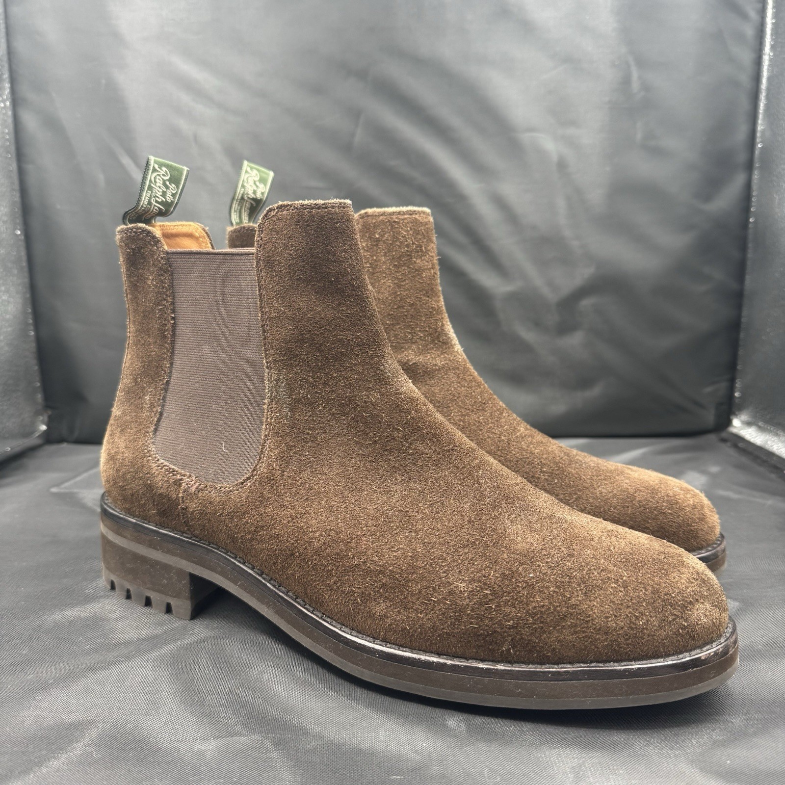 Polo Ralph Lauren Bryson Chelsea Boots Mens 10 Suede Brown Lug Sole Cow Leather