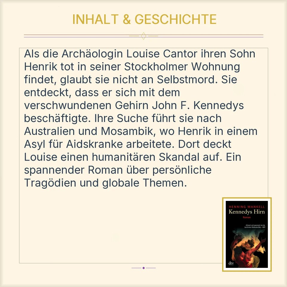 Keandy Rumano Henning Mankell Le Cerveau de Kennedy Roman Société DTV | eBay