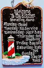 LIGHTHOUSE Kitchen Operating Hours SIGN Wall Plaque Seaside Nautical Beach Decor