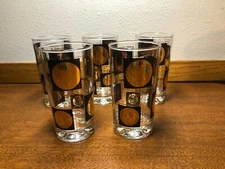 Libbey Highball Tumbler Glasses Cera Coins Around the World  Vintage MCM Lot 5