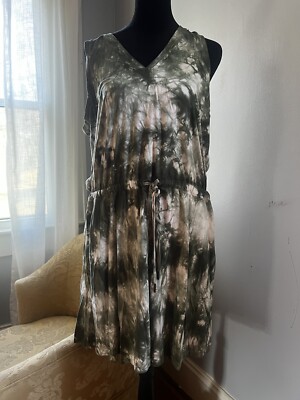 Sweaty Betty Take It Easy Dress Size Medium Moss Green Tie Dye Drop Waist